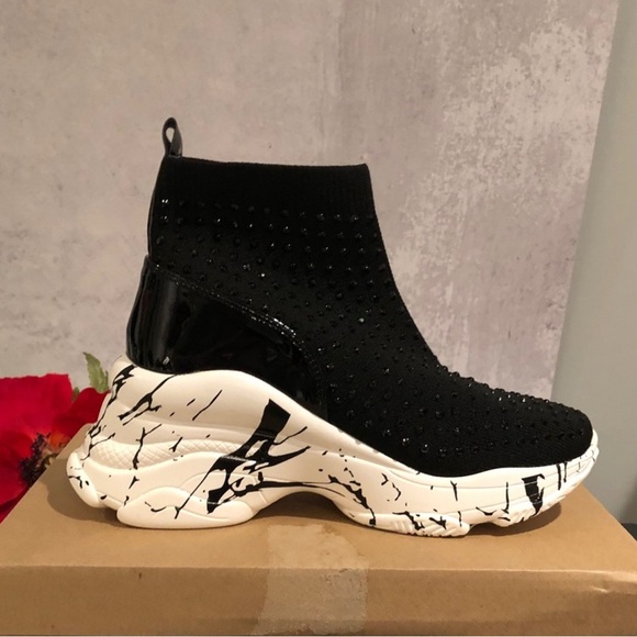 NEW Platform Ankle Stud Sock Black & White Booties-36 - Picture 11 of 14